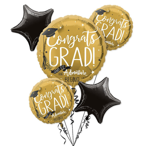 Black & Gold Congrats Grads! Foil Bouquet Graduation
