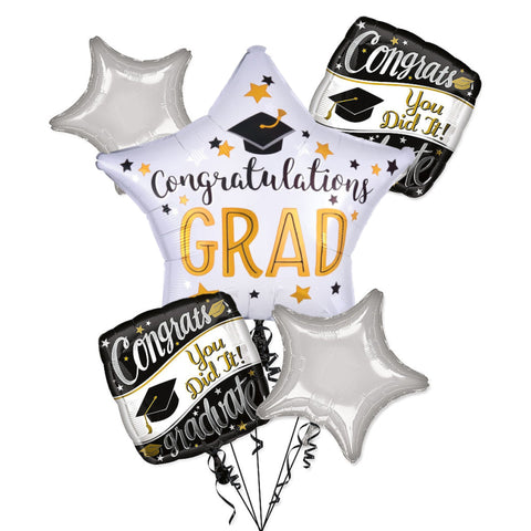 Black & Silver Congratulations Grad Foil Bouquet Graduation