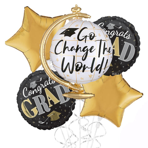 Black & Gold Go Change The World Foil Bouquet Graduation