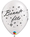 12" White Latex Balloon Bonne Fête - Tourbillons pétillantsHelium Inflated from Balloon Expert