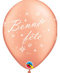12" Rose Gold Latex Balloon Bonne Fête - Tourbillons pétillantsHelium Inflated from Balloon Expert
