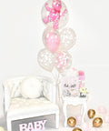 Baby Girl Bear Balloon Bouquet - Pink Clear