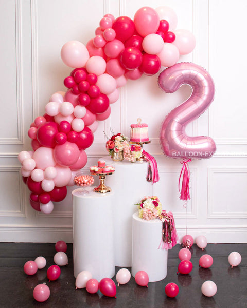 Deluxe Balloon Garland With Number - Fuchsia Pastel Pink