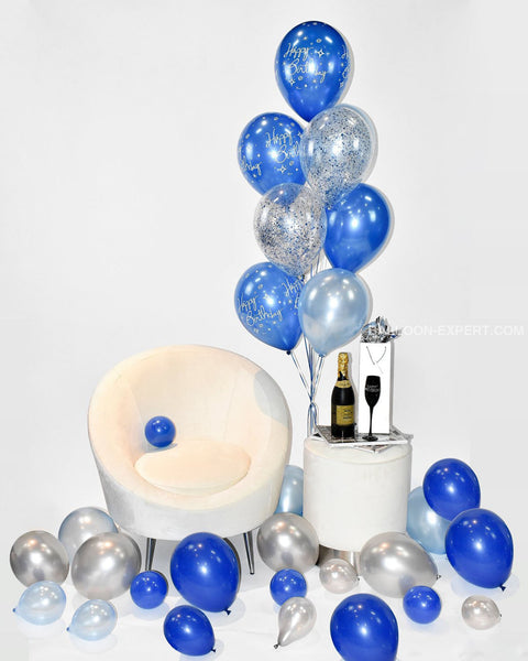 Confetti Birthday Balloon Bouquet - Blue Silver Boys