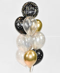 Gold, Black, and Silver - Birthday Confetti Balloon Bouquet - Set of 10