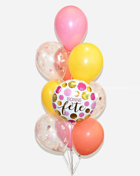 Pink, Coral, and Yellow - Birthday Confetti Balloon Bouquet - Set of 10 balloons