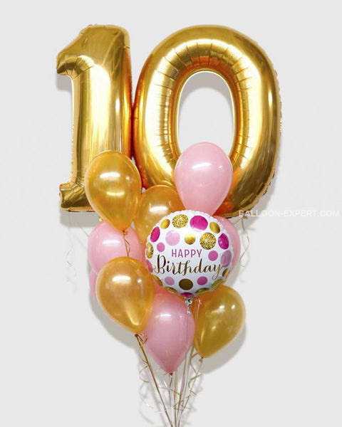 Gold and Pink - Number Birthday Balloon Bouquet