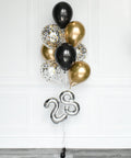 Black, White, and Gold - Confetti Balloon Bouquet with 16" NumberBlack, Gold, and White - Confetti Balloon Bouquet with 16" Number