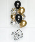 Black, White, and Gold - Confetti Balloon Bouquet with 16" Number - second pictureBlack, Gold, and White - Confetti Balloon Bouquet with 16" Number second image