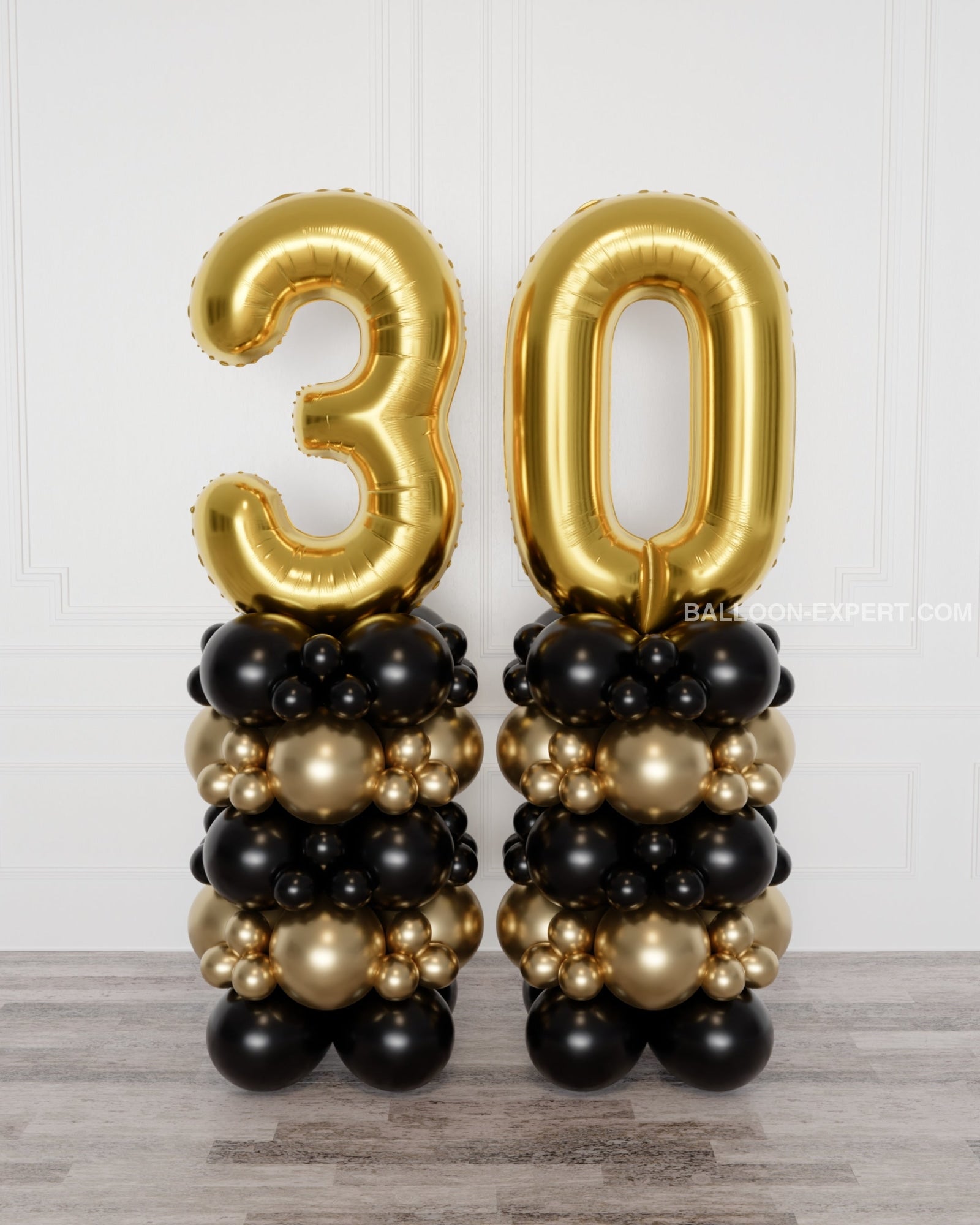 Black and Gold Double Number Balloon Columns - Balloon Expert