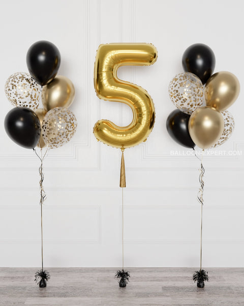 Black And Gold - Number Balloon Confetti Bouquets Set