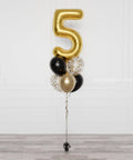 Black and Gold - Number Confetti Balloon Bouquet, 7 Balloons from Balloon Expert
