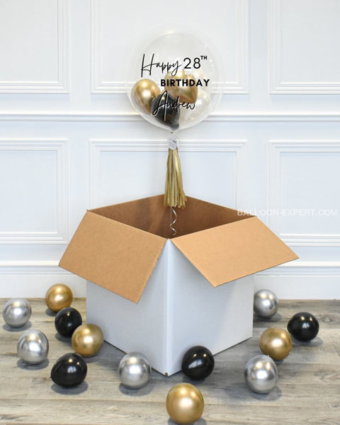 Black and Gold - Personalized Bubble Balloon Surprise Box