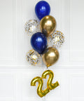 Blue and Gold - Confetti Balloon Bouquet with 16" Number - Set of 12 balloons