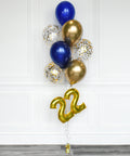 Blue and Gold - Confetti Balloon Bouquet with 16" Number