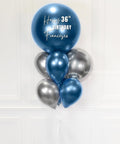 Blue and Silver - Personalized Jumbo Balloon Bouquet close up product image