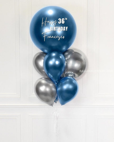 Blue and Silver - Personalized Jumbo Balloon Bouquet close up product image