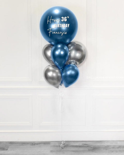 Blue and Silver - Personalized Jumbo Balloon Bouquet full length product image