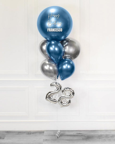 Blue and Silver - Personalized Jumbo Balloon Bouquet with 16" Number full length product image