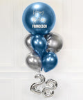 Blue and Silver - Personalized Jumbo Balloon Bouquet with 16" Number close up product image