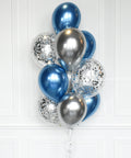 Blue and Silver - Confetti Balloon Bouquet - set of 10 balloons