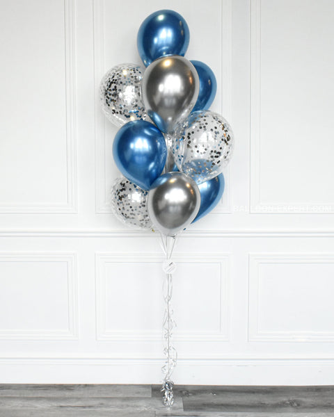 Blue and Silver - Confetti Balloon Bouquet 