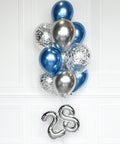 Blue And Silver - Confetti Balloon Bouquet With 16 Number