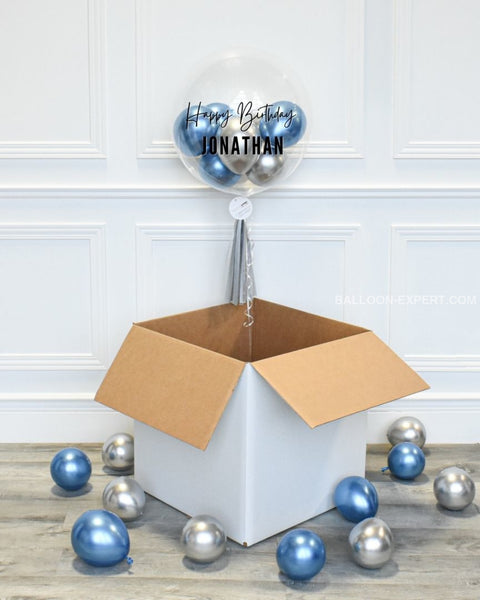 Blue and Silver - Personalized Bubble Balloon Surprise Box