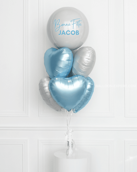 Blue and White - Personalized Heart Balloon Bouquet