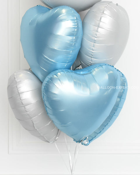 Blue and White - Personalized Heart Balloon Bouquet - Set of 7 balloons