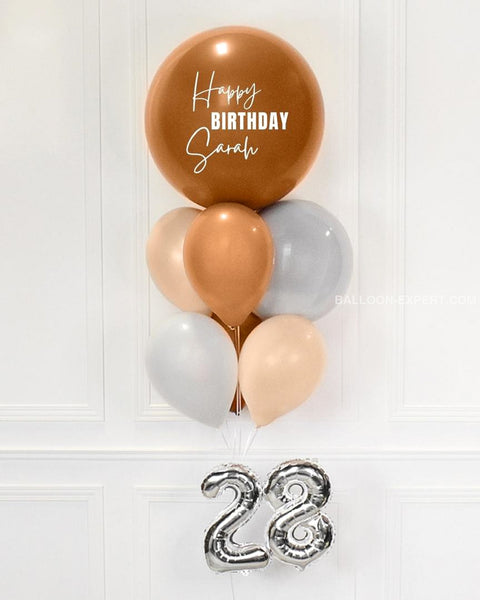 Brown, White, and Blush - Personalized Jumbo Balloon Bouquet with 16" Number close up product image