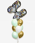Mint, Gold, and White - Silver Butterfly Balloon Bouquet - Set of 10