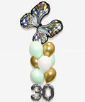 Mint Gold And White - Silver Butterfly Balloon Bouquet With 16 Number