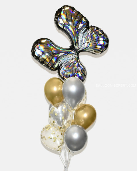 Gold And Silver - Butterfly Confetti Balloon Bouquet