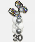 Silver And White - Butterfly Confetti Balloon Bouquet With 16 Number