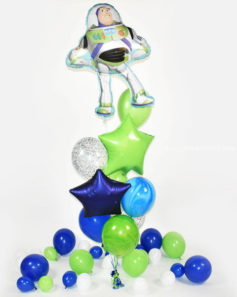 Buzz Lightyear - Blue and Green - Confetti Balloon Bouquet