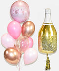 Champagne Balloon And Birthday Confetti Bouquet - Candy Pink Copper Gold