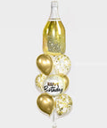 Champagne Bottle Birthday Confetti Balloon Bouquet - Chrome Gold White