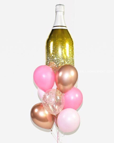 Champagne Confetti Balloon Bouquet - Candy Pink Copper Gold