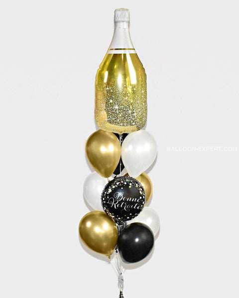 Noir, or et blanc - Bouquet de ballons de retraite champagne