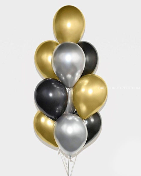 Bouquet de ballons confettis, 7 ballons - noir et or - Balloon Expert