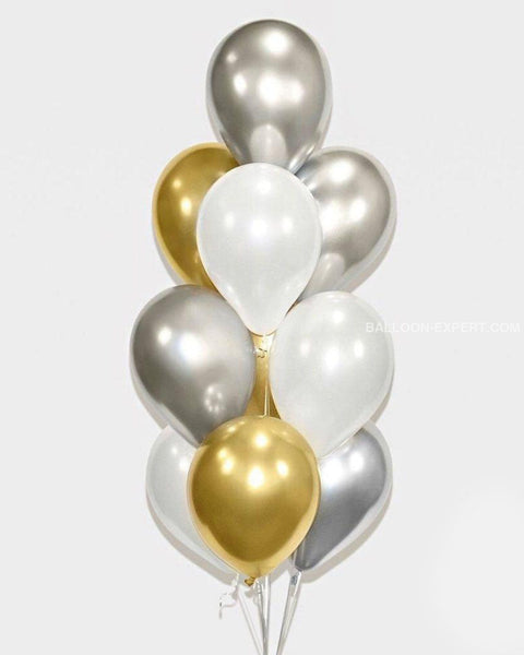 Chrome Gold Silver And White Balloon Bouquet