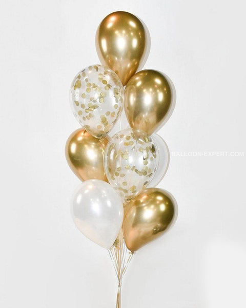 Chrome Gold White And Confetti Balloon Bouquet