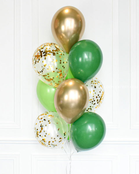 Green and Gold - Confetti Balloon Bouquet -  set of 10 balloons