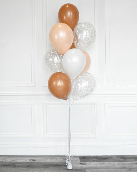 Brown, White, and Blush - Confetti Balloon Bouquet  - Set of 10 balloons