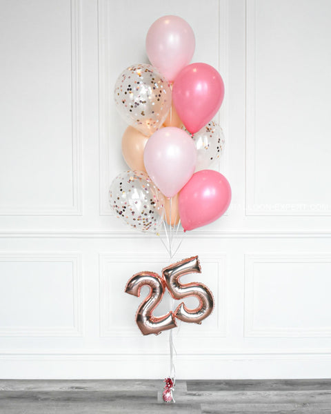 Pink and Blush - Confetti Balloon Bouquet With 16" Number 