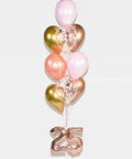 Confetti Balloon Bouquet With 16 Number - Gold Pink Copper Rose