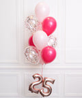 Confetti Balloon Bouquet With 16 Number - Fuchsia Pastel Pink