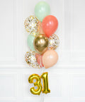 Mint Coral Blush And Gold - Confetti Balloon Bouquet With 16 Number
