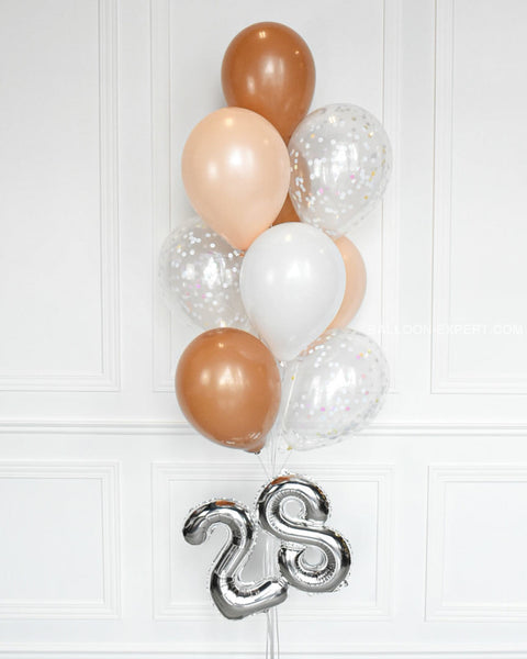 Brown, White, and Blush - Confetti Balloon Bouquet With 16" Number - second image